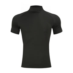 Mens Bodybuilding Sports Tight T-shirt Summer Compression Turtleneck Short Sleeve Gym Fitness Running Quick Dry Male Workout Top