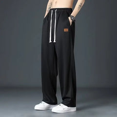 Casual long pants for boys, ice silk quick drying pants for spring and summer, thin, trendy brand straight tube, loose, hanging