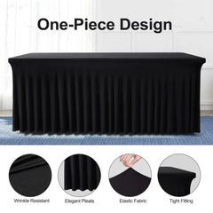 4Ft 6Ft 8Ft Spandex Table Skirt Universal Fitted Stretch Tablecloth for Party, Banquet, Wedding and Events
