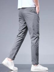 Summer New Business Ice Silk Pants Straight Elastic Waist Black Gray Trousers Breathable Simple Male Clothing Casual Suit Pants