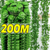 Artificial Green Ivy Leaf Rattan Creeper Leaves Vine Hanging Garland DIY Fake Flowers Plants for Garden Wedding Party Home Decor