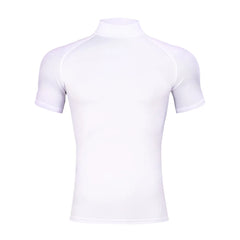 Mens Bodybuilding Sports Tight T-shirt Summer Compression Turtleneck Short Sleeve Gym Fitness Running Quick Dry Male Workout Top