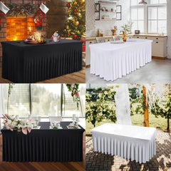 4Ft 6Ft 8Ft Spandex Table Skirt Universal Fitted Stretch Tablecloth for Party, Banquet, Wedding and Events