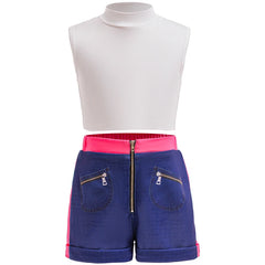 Girl K-pop Devil Hunter Pop Singer Jacket Rumi Costumes Coat Top Shorts Tassel Necklace Rumi Wig Wigs Halloween Cosplay Set