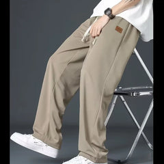 Casual long pants for boys, ice silk quick drying pants for spring and summer, thin, trendy brand straight tube, loose, hanging