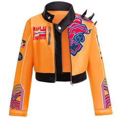 Girl K-pop Devil Hunter Pop Singer Jacket Rumi Costumes Coat Top Shorts Tassel Necklace Rumi Wig Wigs Halloween Cosplay Set